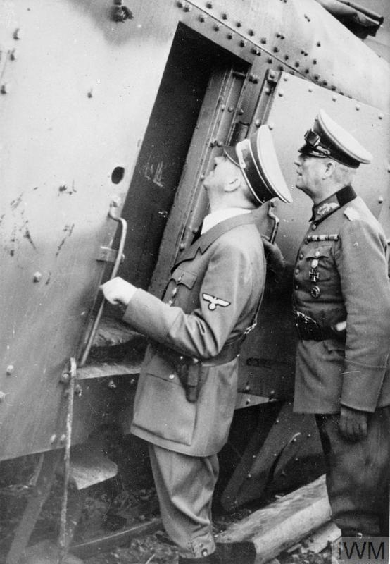 Adolf Hitler and Wilhelm Keitel examine the Polish armoured train No 13 General Sosnkowski, destroyed by the German Stukas on 10 September